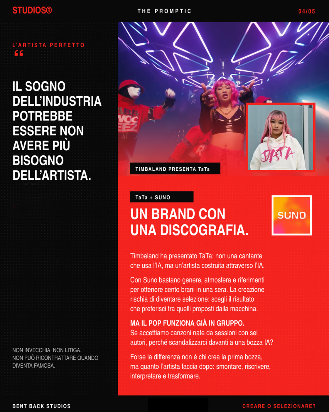 Slide editoriale su Timbaland, TaTa e Suno